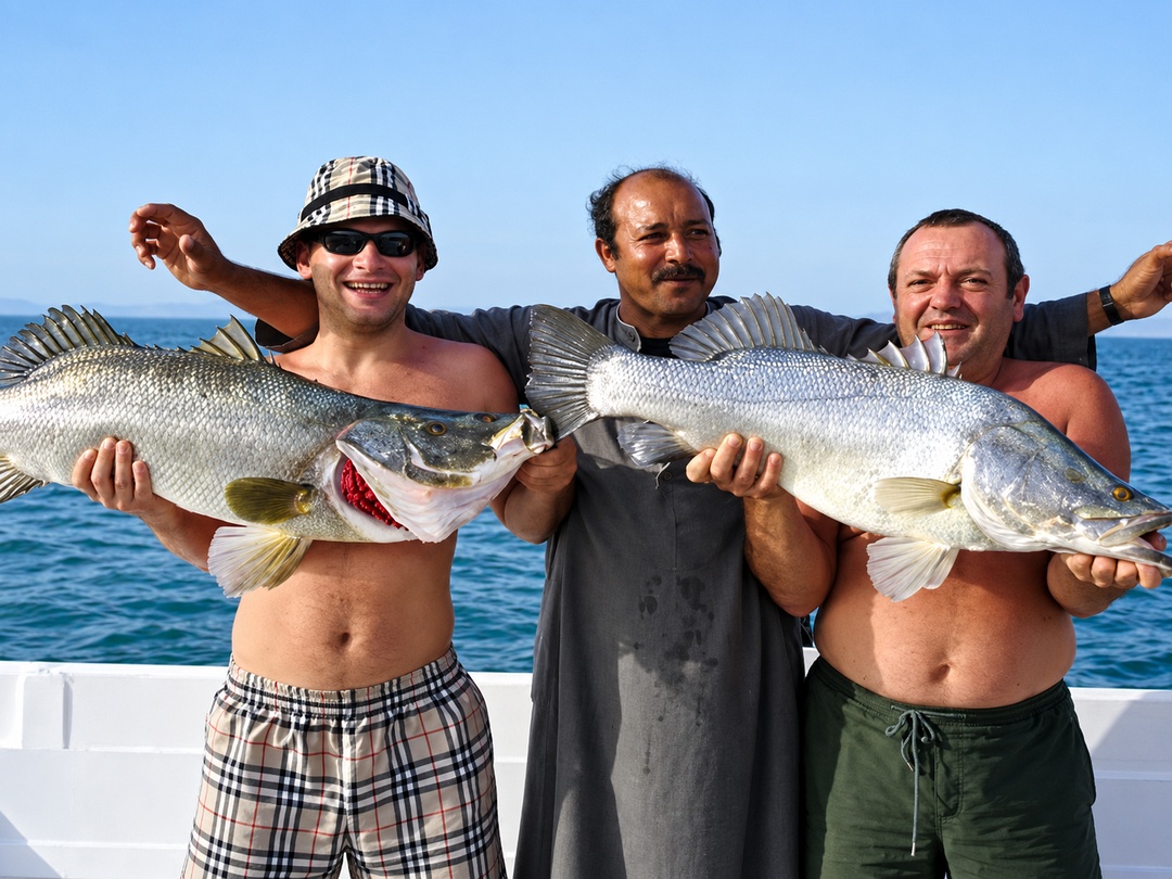 Uganda Fishing Safaris – Nile Perch Fishing Adventures Anglers holding a Nile Perch during a Lake Victoria fishing safari in Uganda