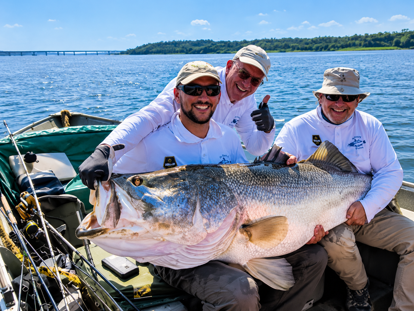 Uganda Fishing Safaris – Nile Perch Fishing Adventures Anglers with trophy monster Nile perch at Murchison Falls in Uganda with Peter’s Fishing Tours