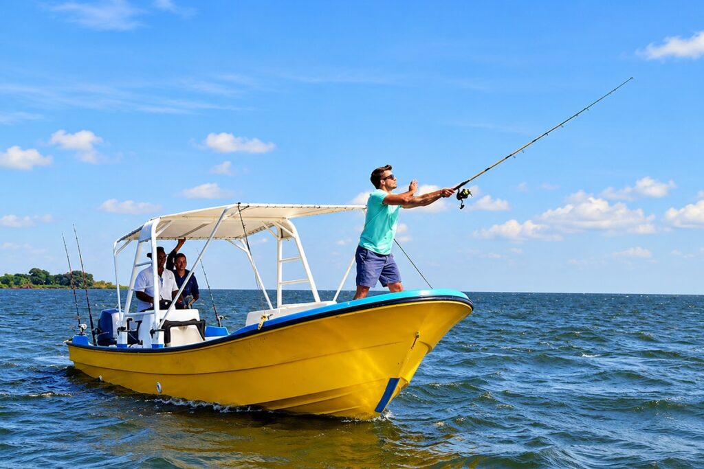 Trolling for Nile perch on Lake Victoria Uganda